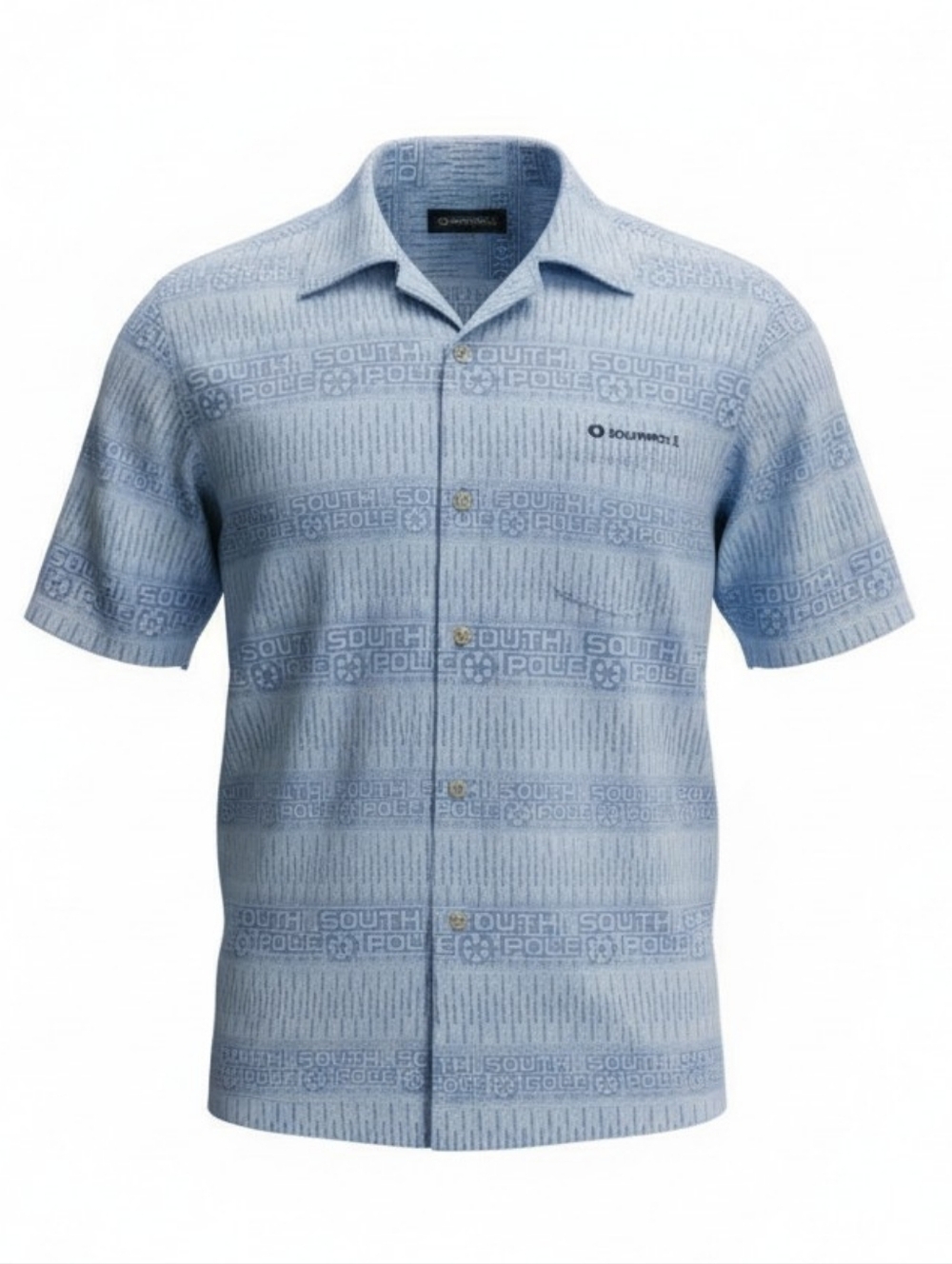 South Pole Men's Short Sleeve Logo Print Casual Button Down Shirt XL